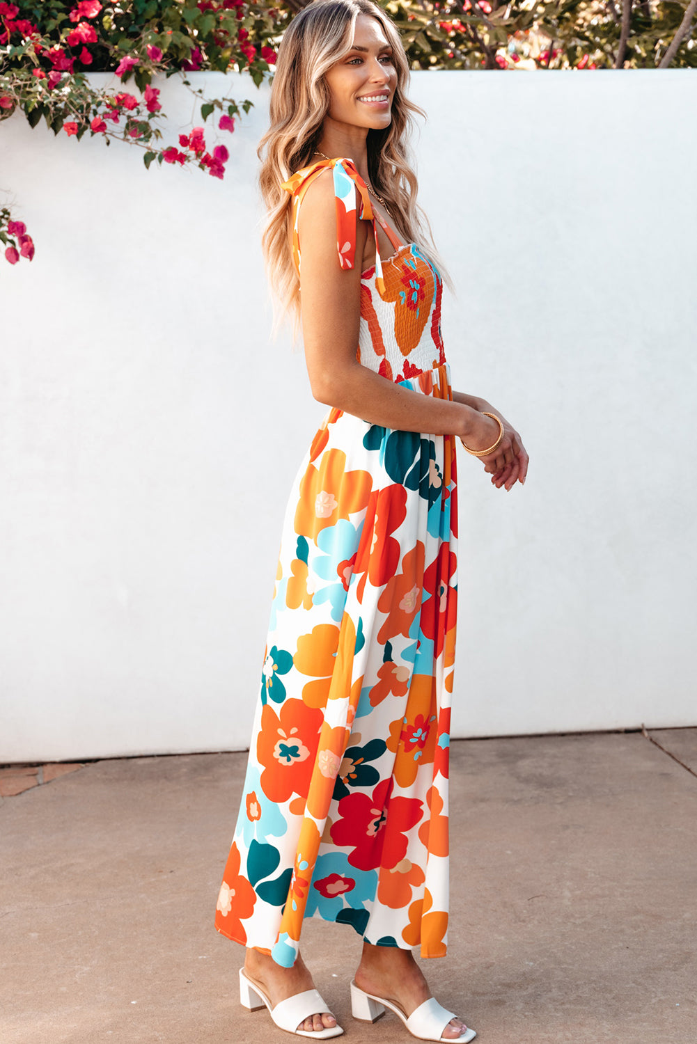 Floral Self Tied Straps Maxi Dresses