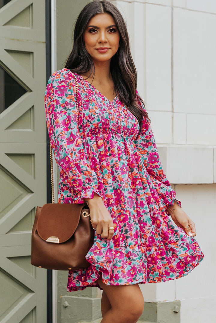 Smocked Puffy Sleeve Floral Dresses