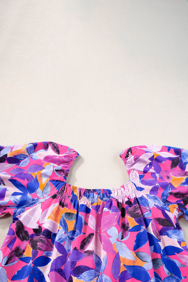 Flower Short Sleeve Ruffled Dresses