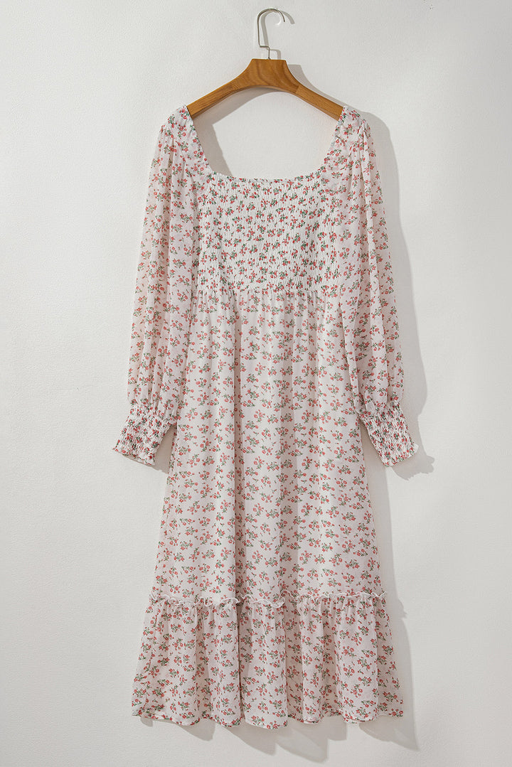 Floral Print Square Neck Midi Dress