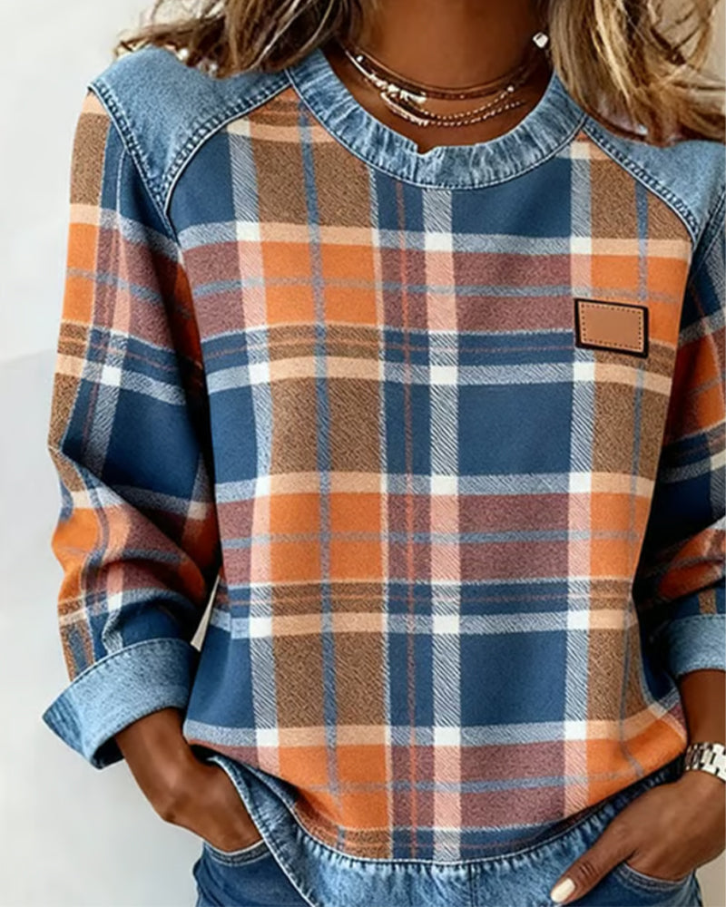 Mariana | Fashionable Sweatshirt with Checkered Patchwork