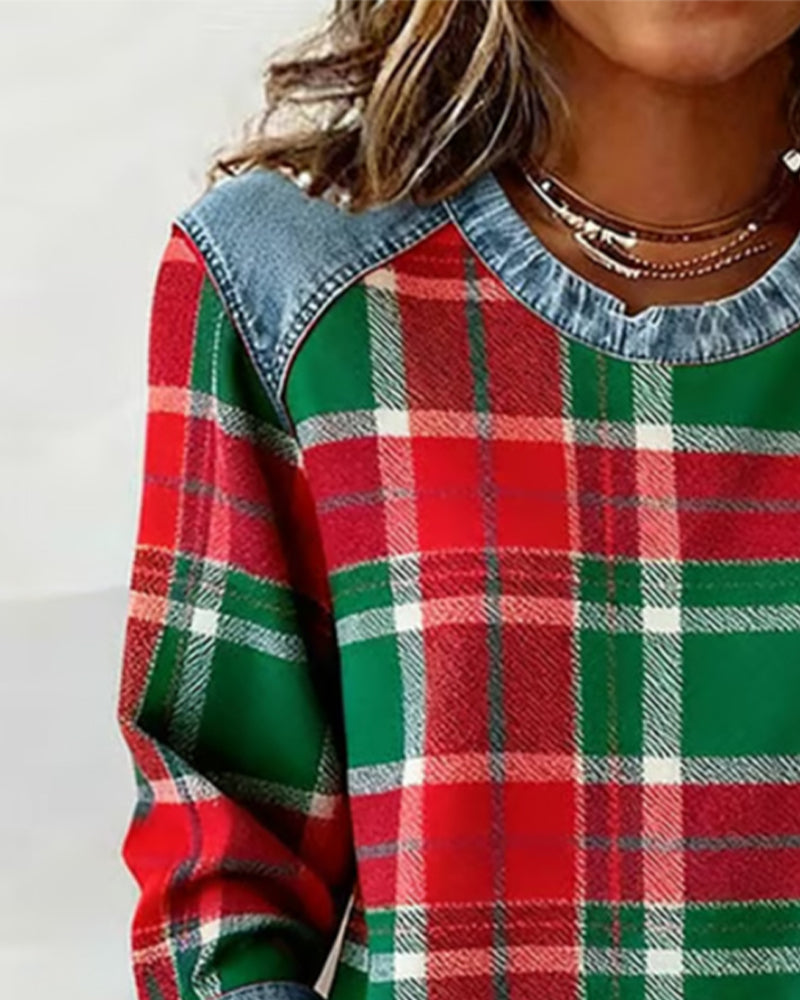 Mariana | Fashionable Sweatshirt with Checkered Patchwork