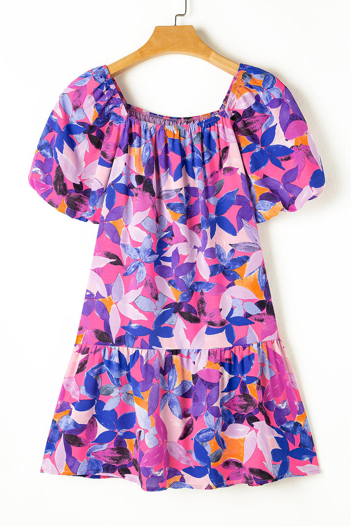 Flower Short Sleeve Ruffled Dresses